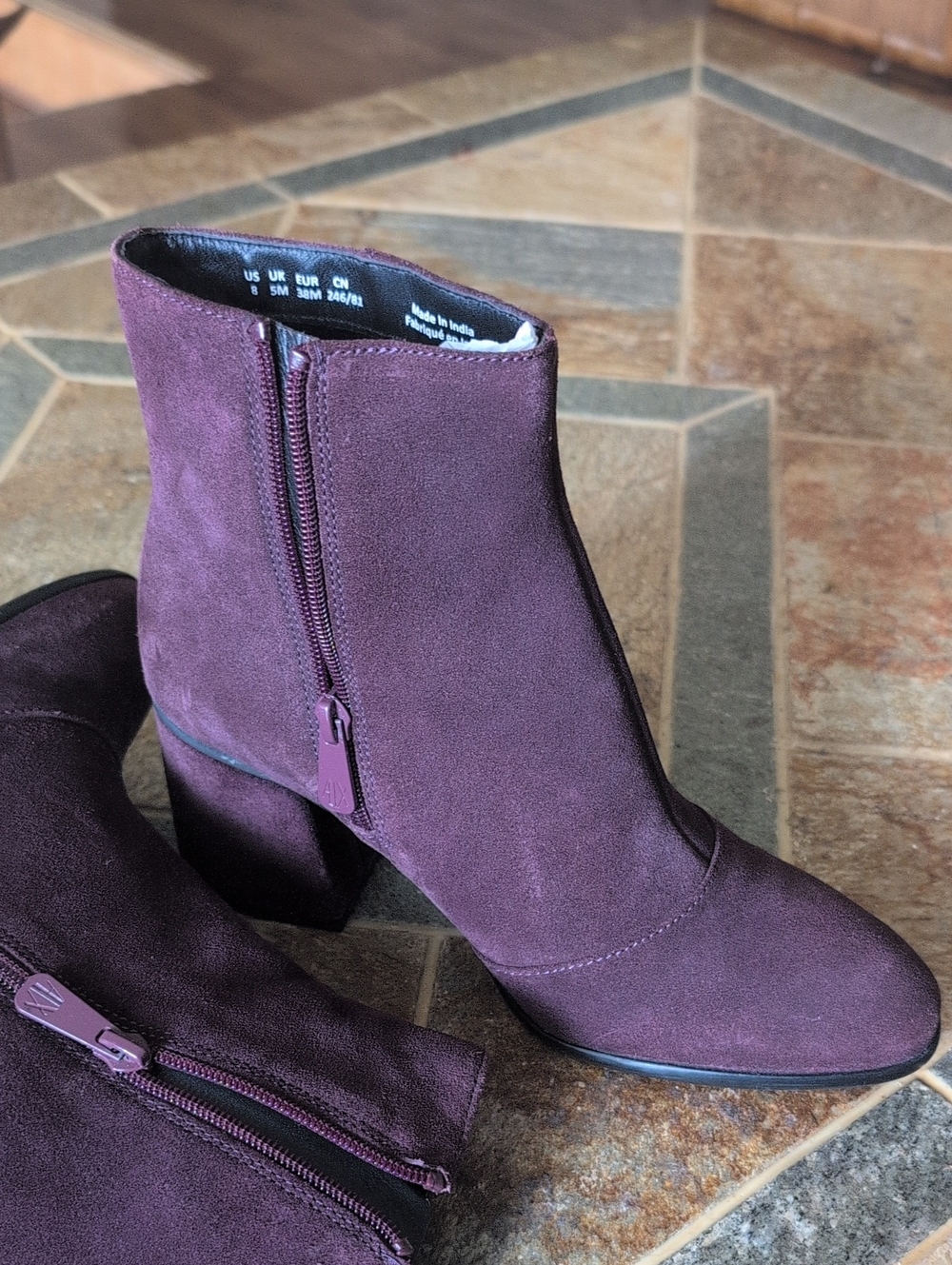 Armani/Exchange Women’s Suede Ankle Boots in Plum /Purple 🟣 Stylish Block Heels